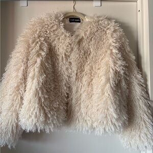 Steve Madden Ivory Shag Faux Fur Cropped Jacket